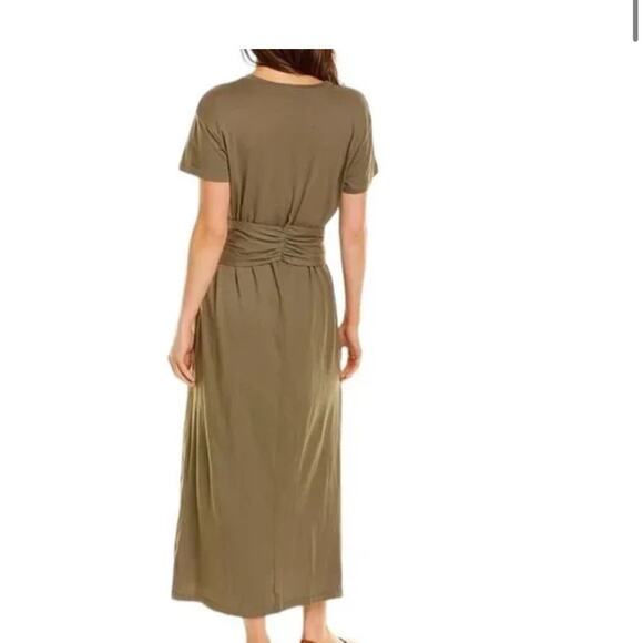Monrow Pocket Tee Maxi Dress Tie Waist Camel Tan Shirt Dress High Slit Womens S - Picture 8 of 8